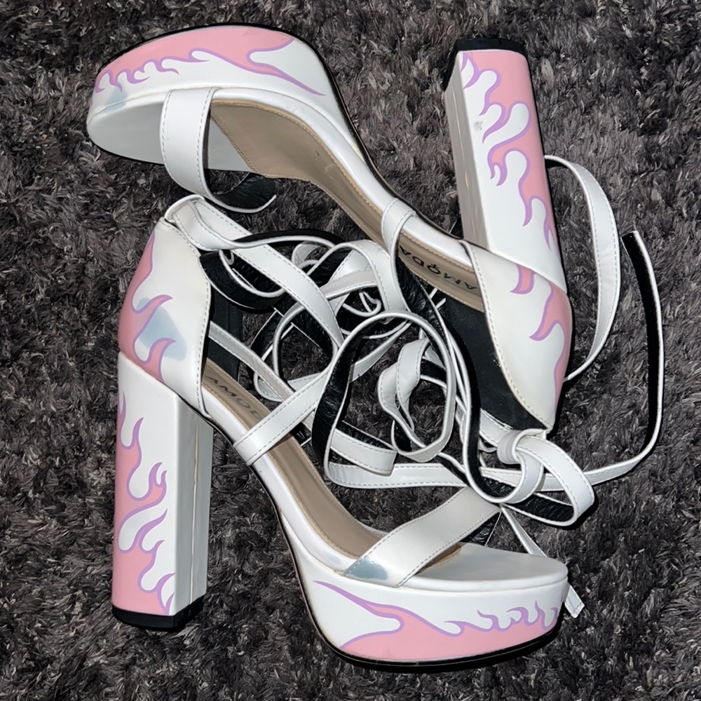 Elegant White and Pink Flame Heels